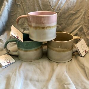Scandia Home Ombre Ceramic Mug Trio - Pink, Green & Tan